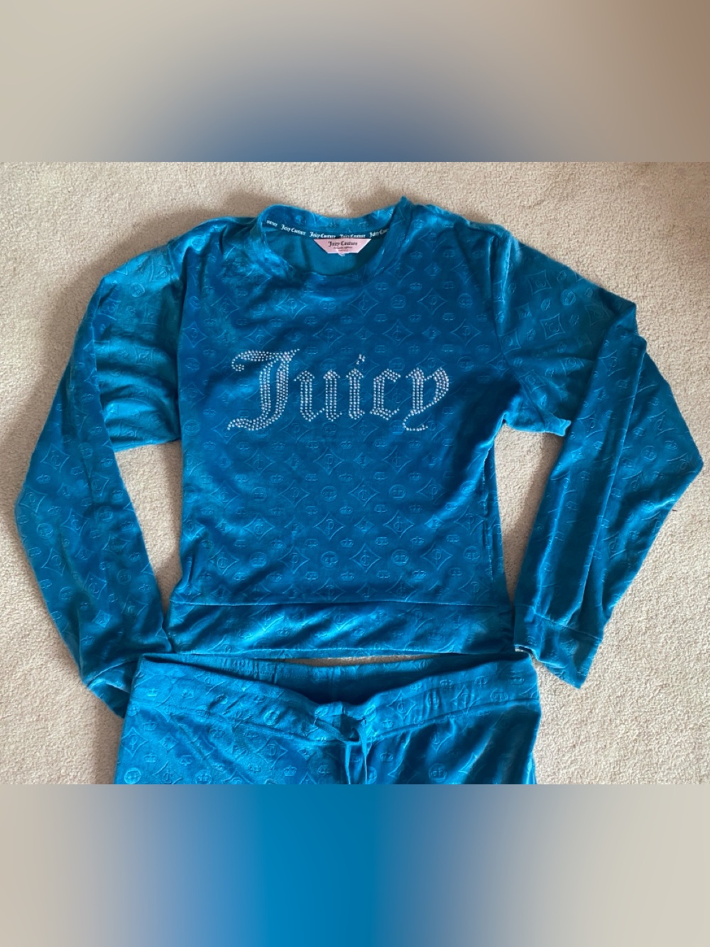 Juicy Couture Teal Velour Rhinestone Logo Tracksuit Top